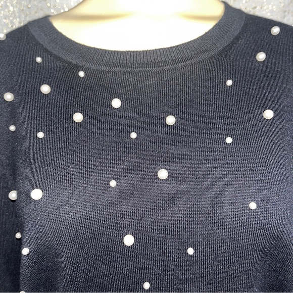 Ann Taylor Loft Outlet Black PEARL DOTS SWEATER TOP,  MP - Picture 3 of 4
